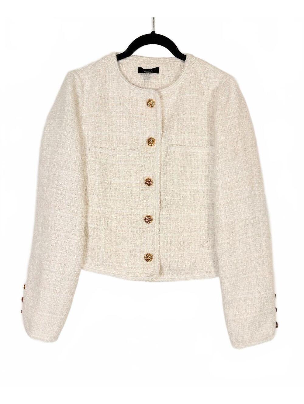 AQUA Women's Winter White Tweed Jacket Crop Blazer Size Small